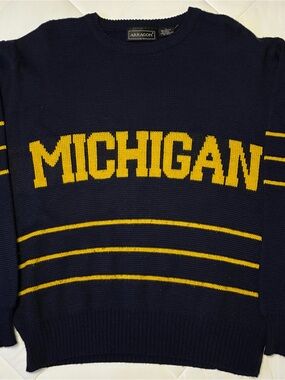 Navy Michigan Crewneck Sweater with Yellow Lettering